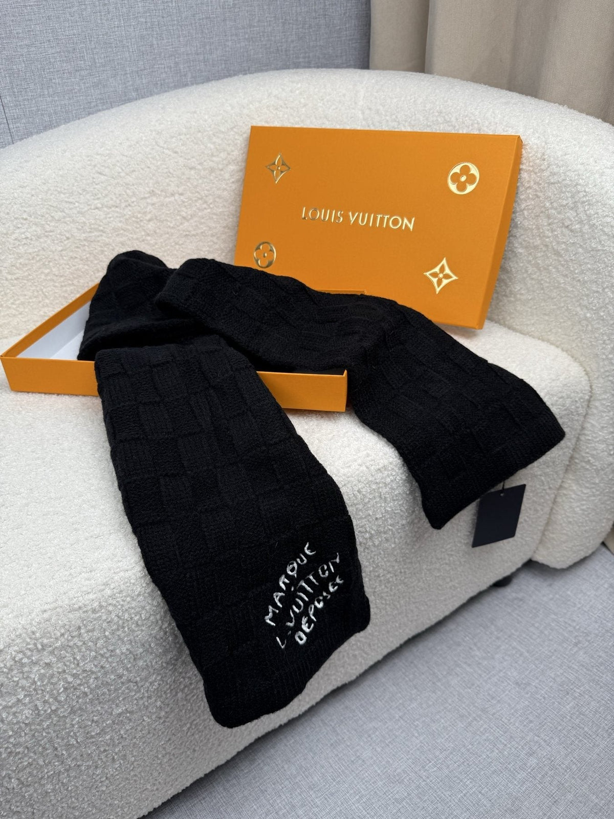 Louis Vuitton Black Knit Scarf — front