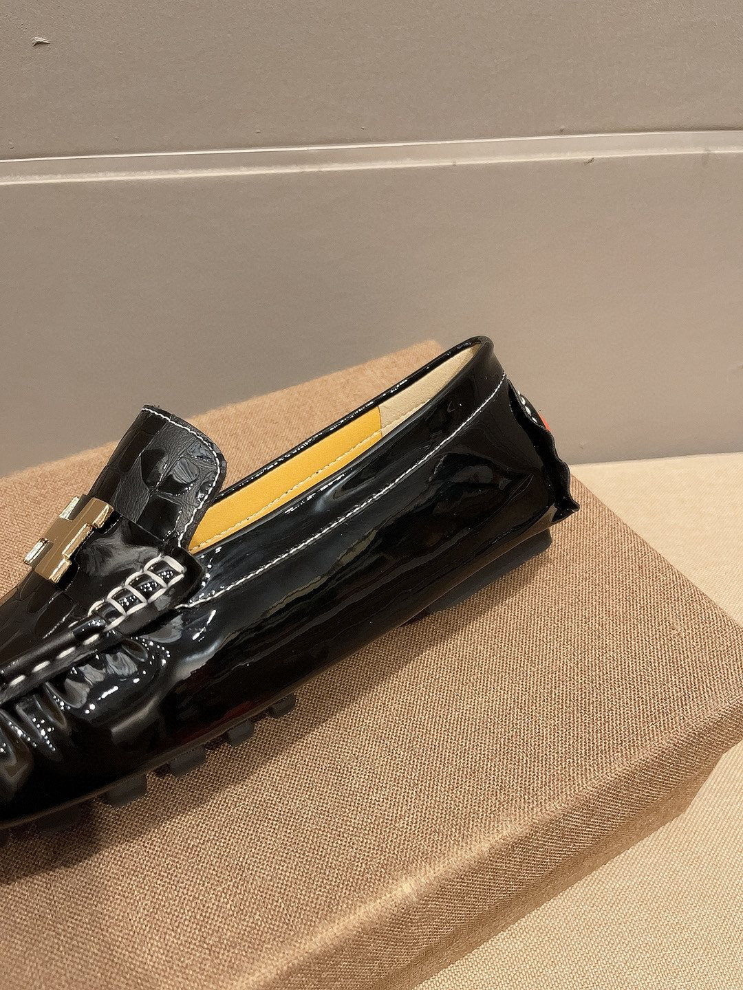 Hermès Black Textured Loafers — detail