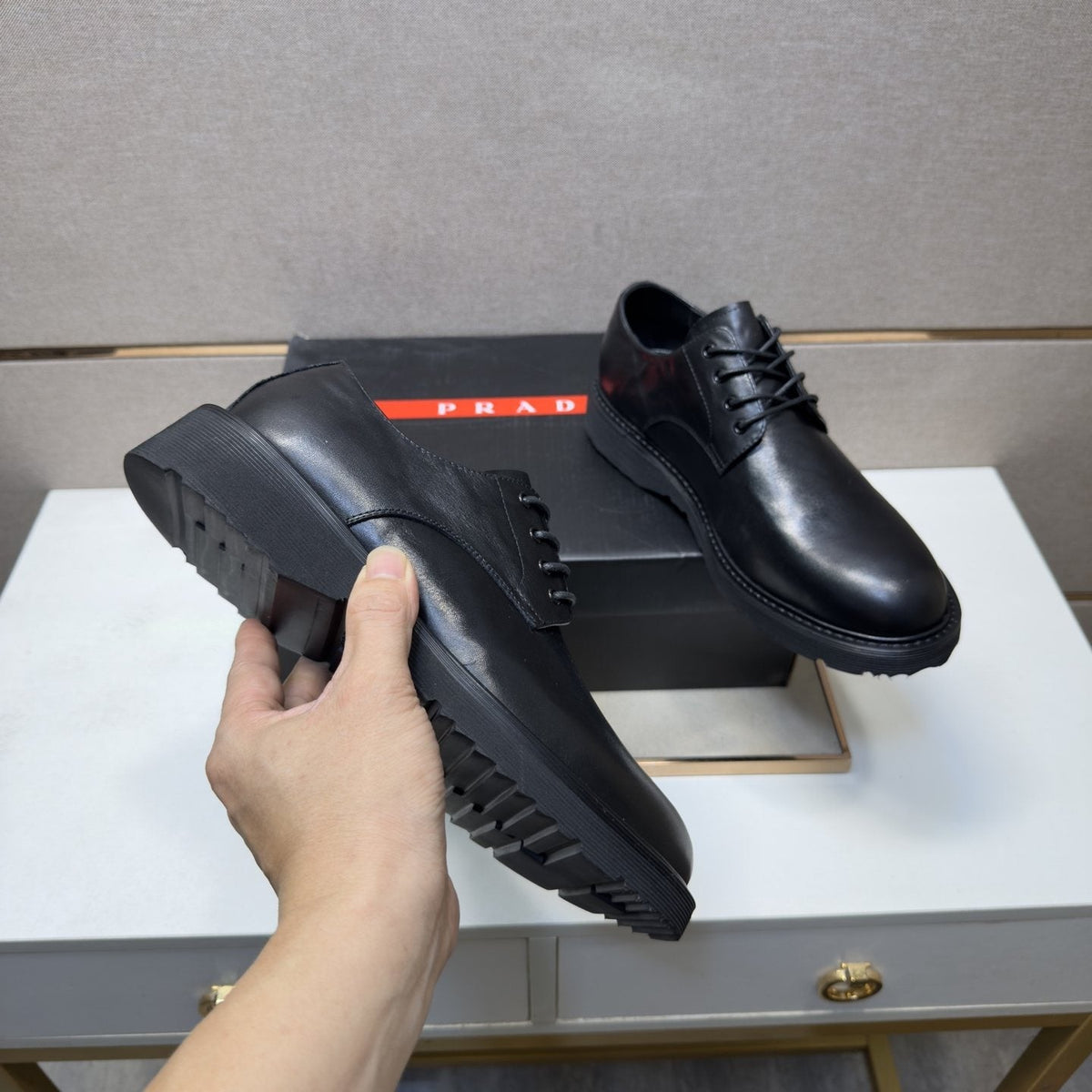 Prada Black Lace-Up Dress Shoes — model