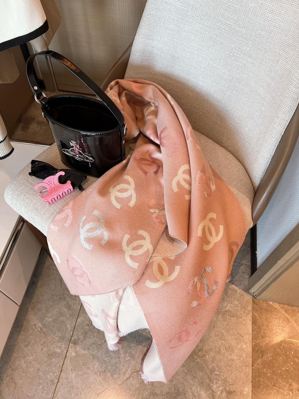 Chanel Motif Fringed Scarf — front