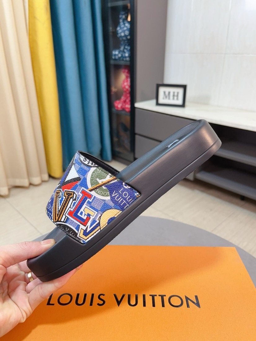 Louis Vuitton Multicolor Graphic Strap Slide Sandals — side