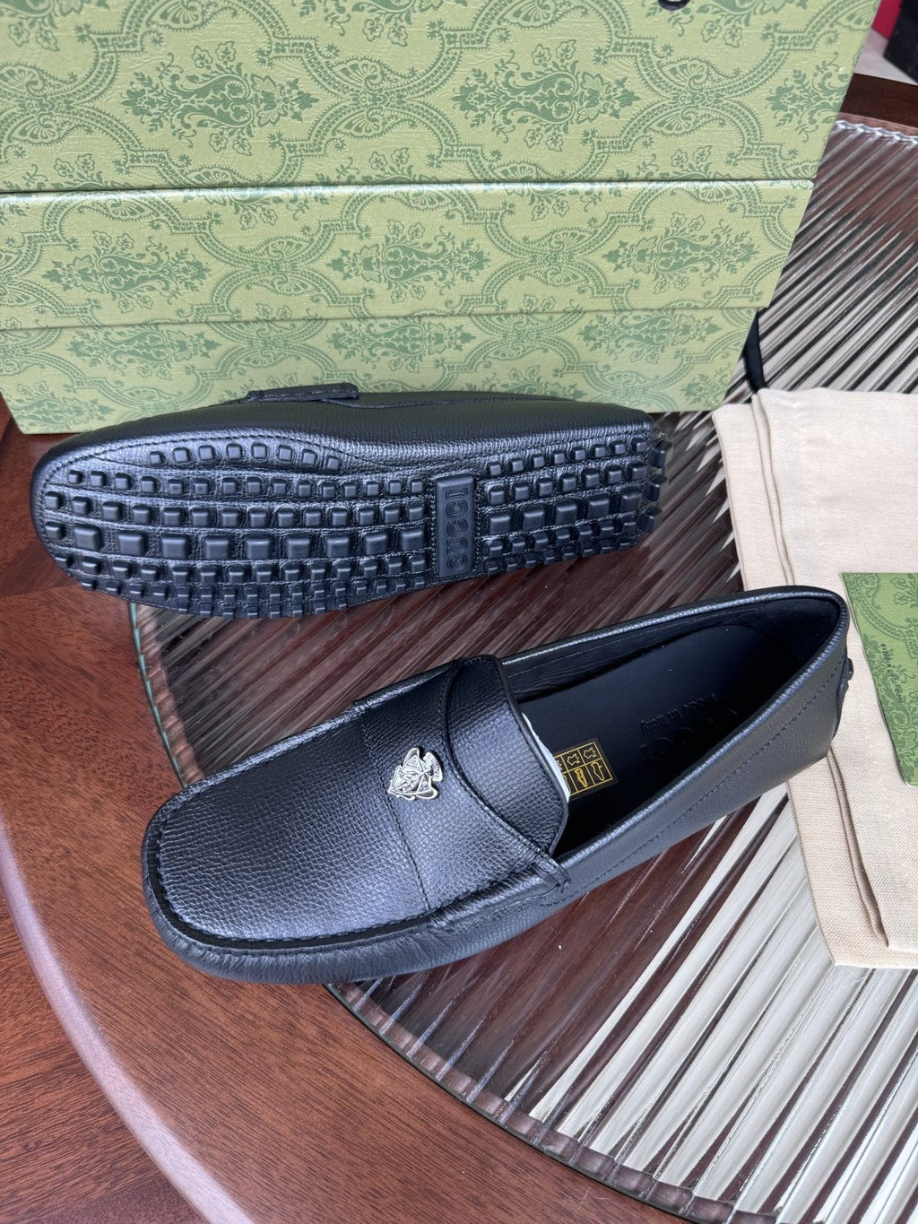 Gucci Black Bee Driving Loafers — side