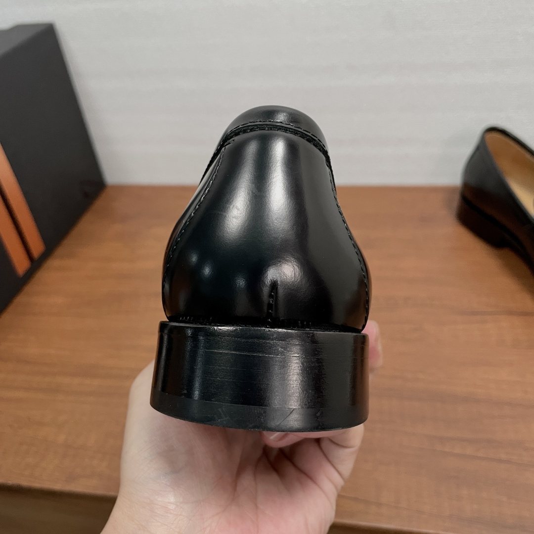 Zegna Black Leather Z-Accent Loafers — back