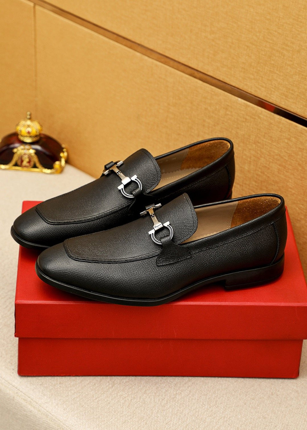 Black Textured Buckle Slip-On Loafers — side