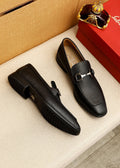Black Textured Buckle Slip-On Loafers — hero