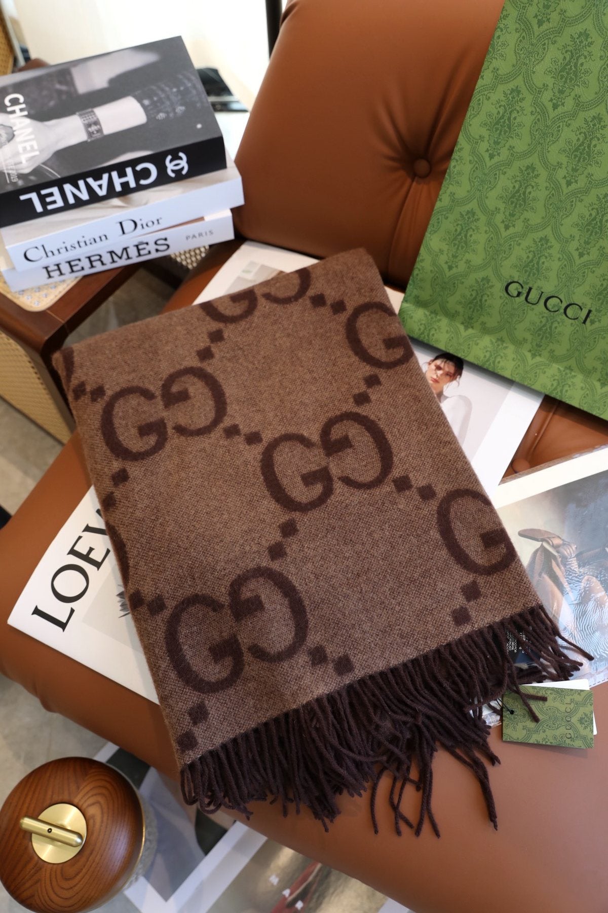 Gucci Brown Fringed Poncho — detail