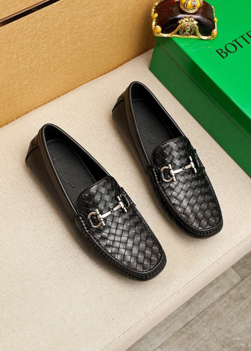 Bottega Veneta Black Woven Bit Driving Loafers — hero