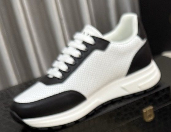 Prada White and Black Low-Top Sneakers — front