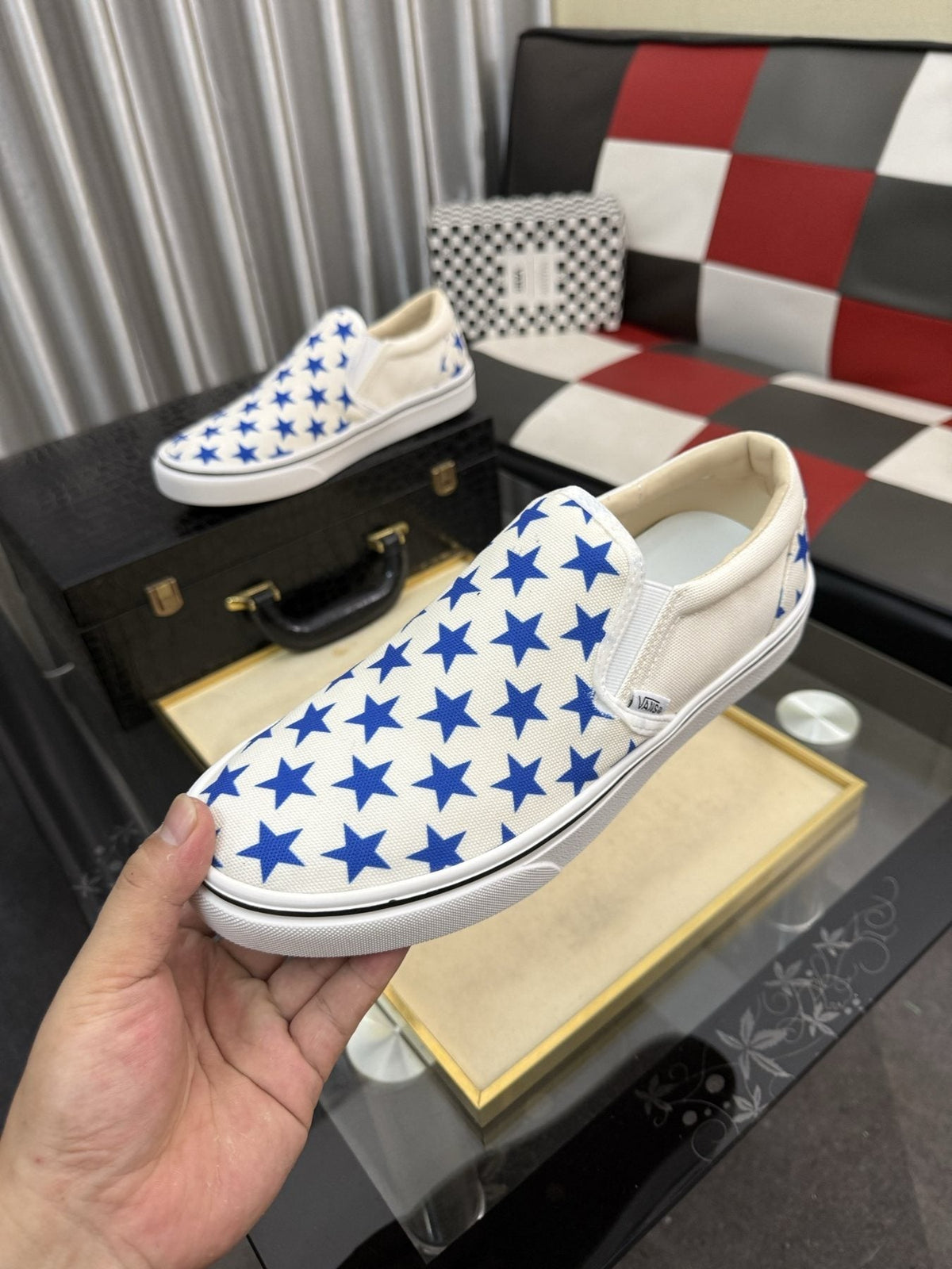 Vans Blue Star Print Slip-On Sneakers — model