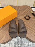 Loro Piana Dark Brown Leather Slide Sandals — hero