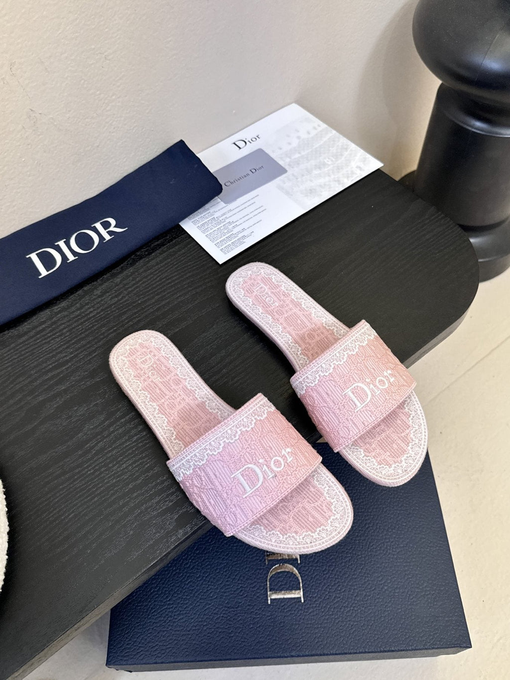 Dior Embroidered Trim Slide Sandals — front