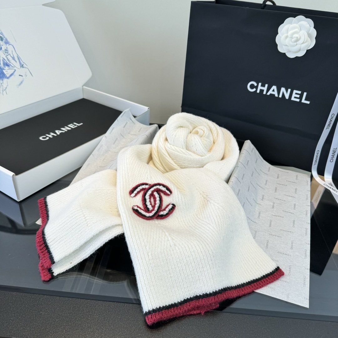 Chanel Embroidered Knitted Scarf — front