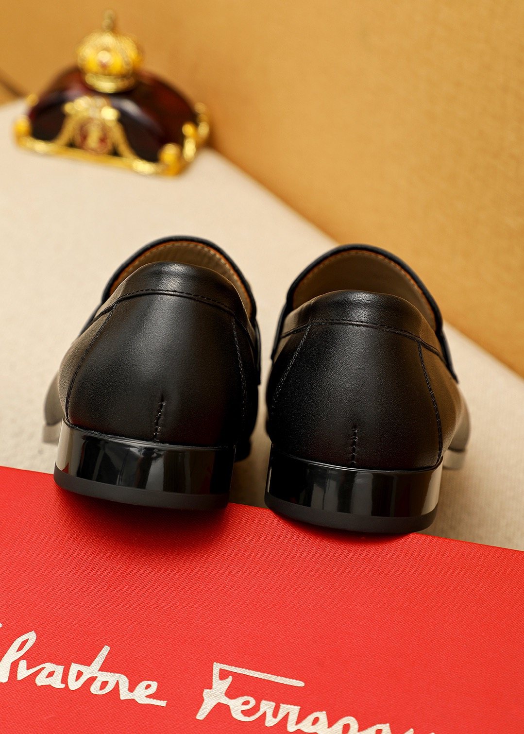Ferragamo Black Hardware Loafers — back