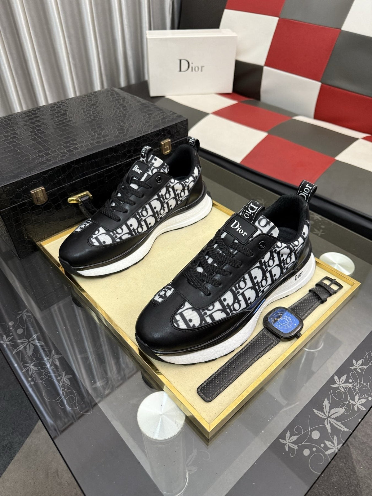 Dior Patterned Panel Low-Top Sneakers — front